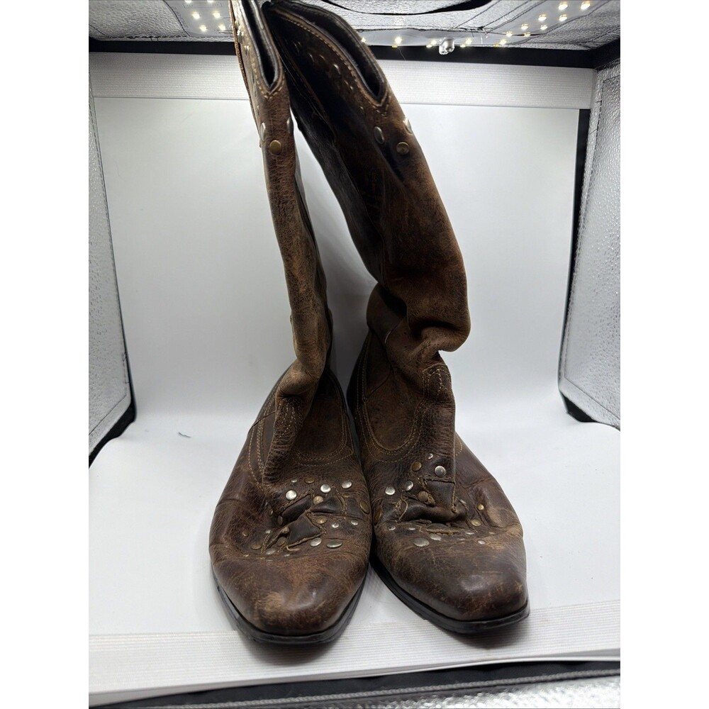 Oak Tree Farms Brown Leather Cowboy Boots Womens 7‎ Studded Cross Western
